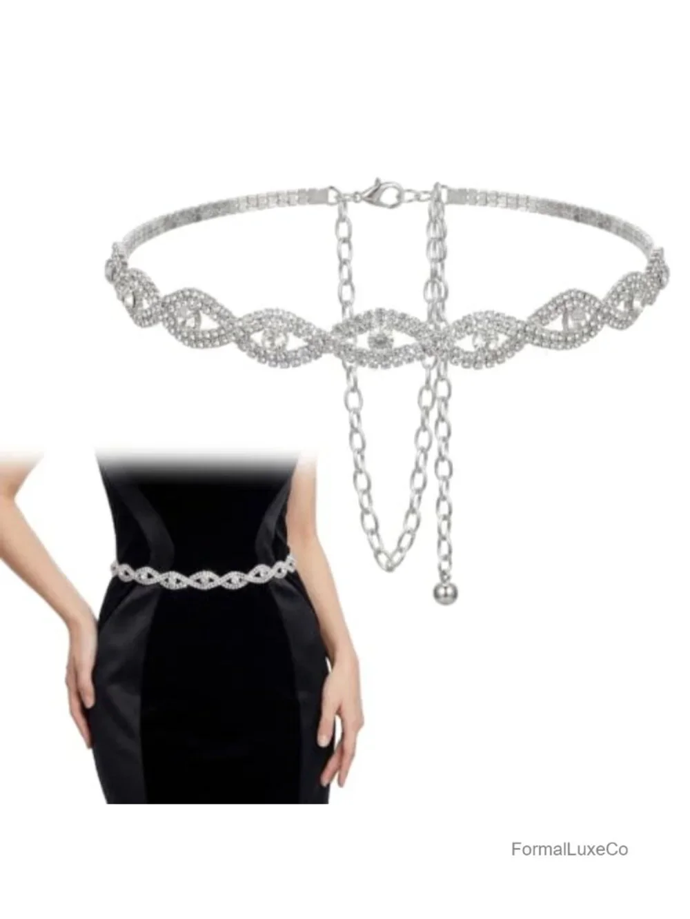 Rhinestone Belt for Women Sparkly Chain Belt Waist Dress Belt